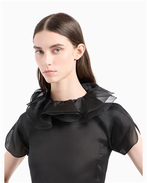 blusa emporio armani|Blusa con cuello corola y volantes en organza de .